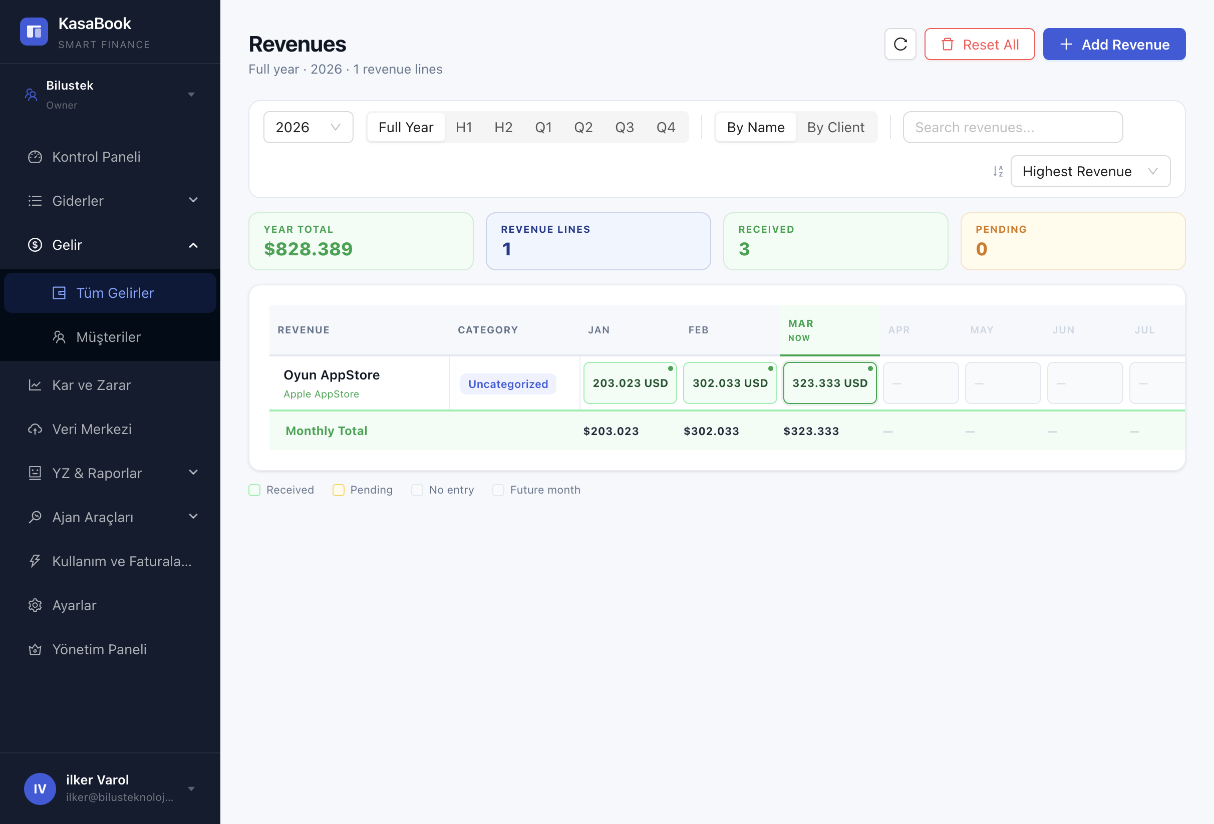 KasaBook gelir takibi